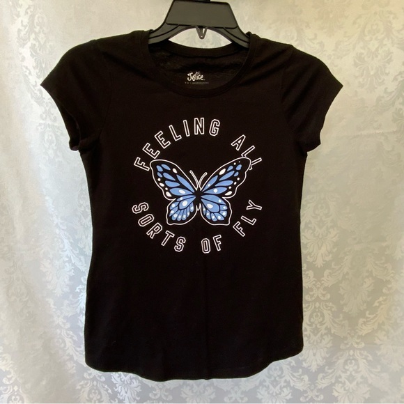 Justice, Girls Butterfly Black T-Shirt SZ(12) - Picture 1 of 4